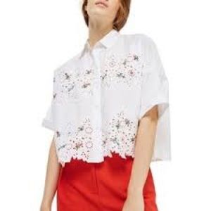 Top Shop size 4 Embroidered Eyelet White Crop Top